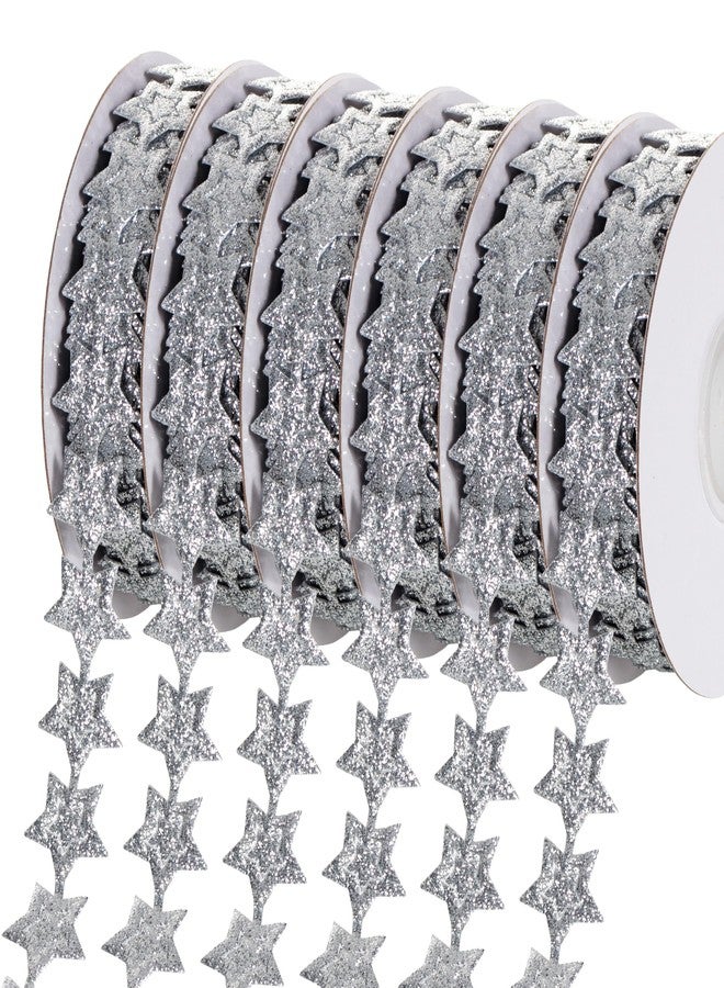 Granatan Silver Star Ribbon 6-Pack, 0.8 Inch x 10 Yards Each, Glitter Craft Ribbon for Gift Wrapping, Party Decorations, DIY Bows, Wreaths, Hair Accessories, and Holiday Crafts - Image 1